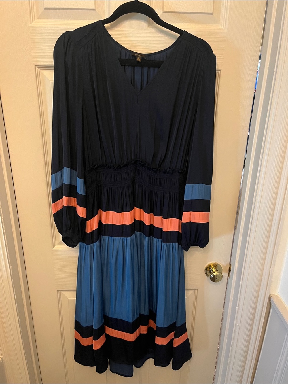 Current Air Navy Midi Dress with Blue and Coral Stripes